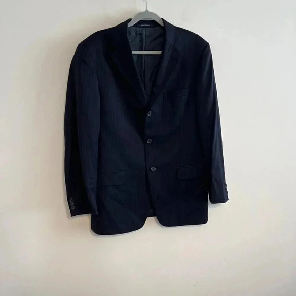 Ermenegildo Zegna 2pc Wool Suit Navy Blue Brown Pinstripe 50R - Picture 2 of 16